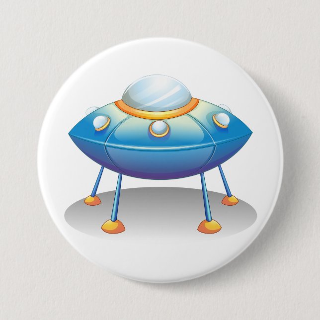 Chapa Redonda De 7 Cm Blue Cartoon UFO Spaceship Fun Sci-Fi (Anverso)