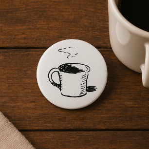 Chapa Redonda De 7 Cm Boceto de taza de café dibujado a mano minimalista