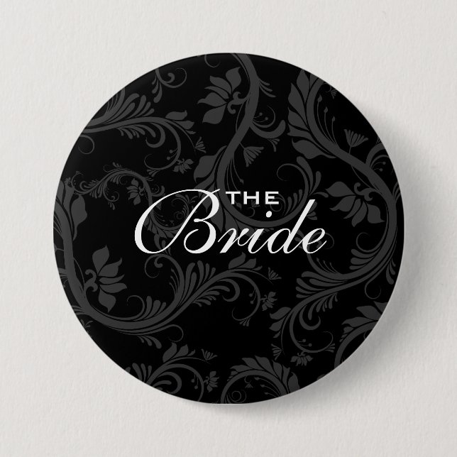 Chapa Redonda De 7 Cm Boda blanco negro del "fiesta nupcial" de la novia (Anverso)