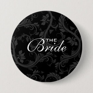 Chapa Redonda De 7 Cm Boda blanco negro del "fiesta nupcial" de la novia