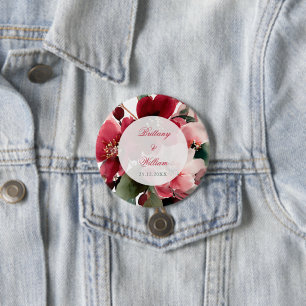Chapa Redonda De 7 Cm Boda floral roja con tema de Navidad