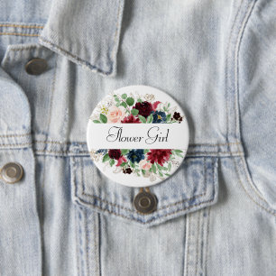 Chapa Redonda De 7 Cm Boho Bloom   Partido Bridal Azul de Borgoña y la M