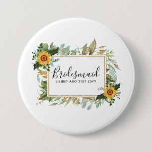 Chapa Redonda De 7 Cm Boho Sunflower Sage Greenery Boda