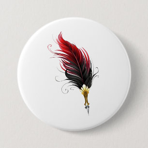 Chapa Redonda De 7 Cm Bolígrafo pluma roja con plumilla dorada