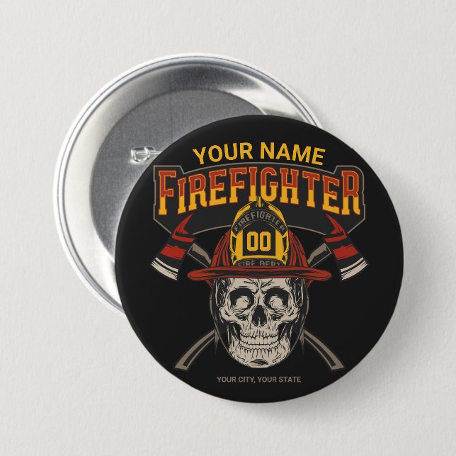 Chapa Redonda De 7 Cm Bombero de casco falso artificial personalizado (Anverso y reverso)