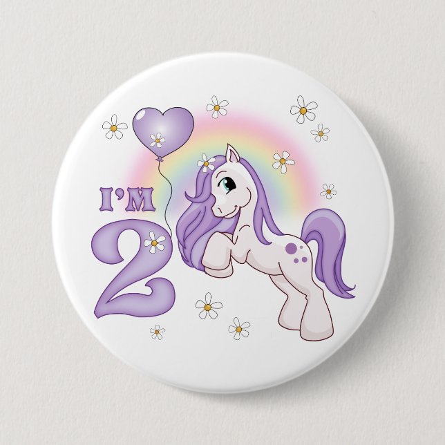 Chapa Redonda De 7 Cm Bonito Pony 2 cumpleaños (Anverso)