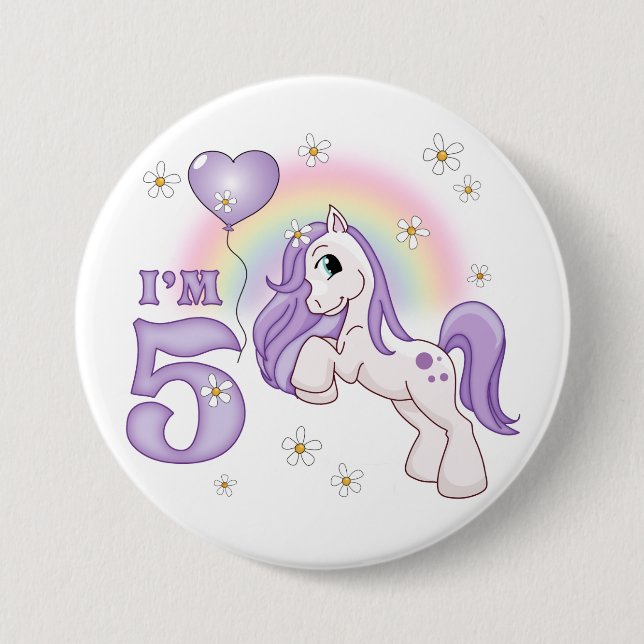 Chapa Redonda De 7 Cm Bonito Pony 5 cumpleaños (Anverso)