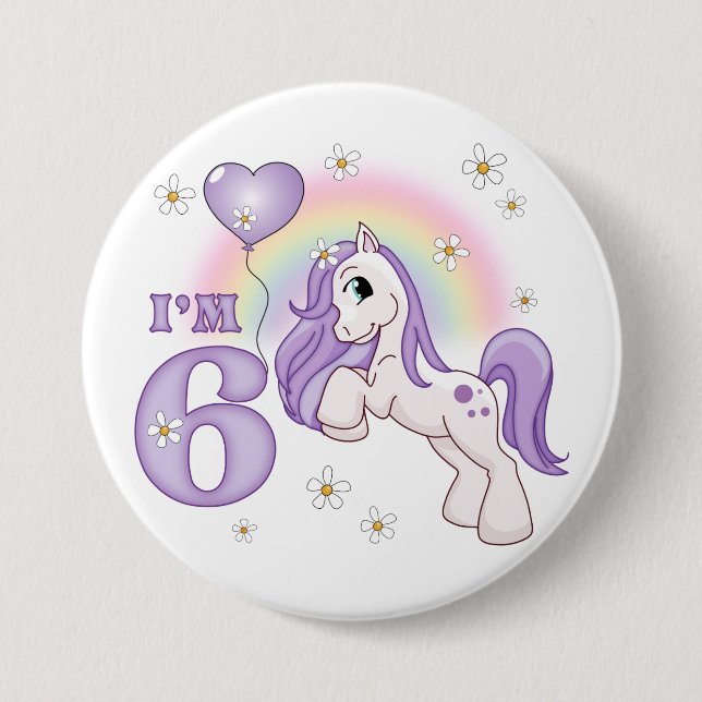 Chapa Redonda De 7 Cm Bonito Pony 6 cumpleaños (Anverso)
