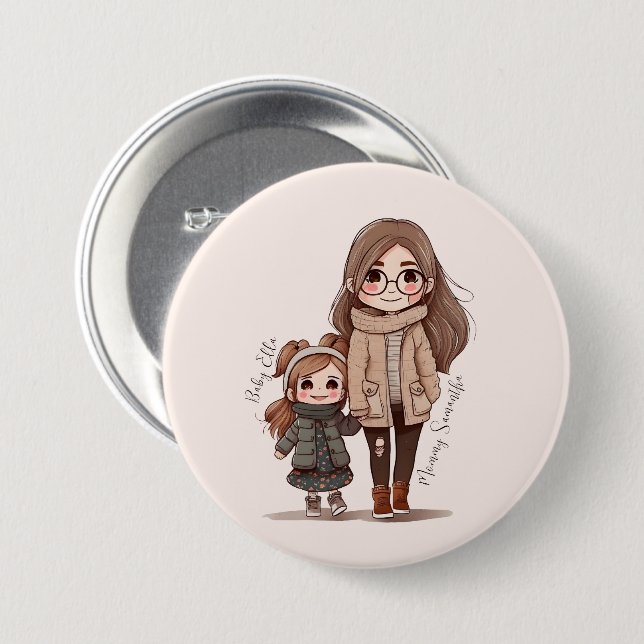 Chapa Redonda De 7 Cm Bono de mamá y hija Adorable (5) (Anverso y reverso)