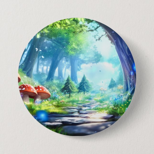 Chapa Redonda De 7 Cm Bosque de hongos (Anverso)