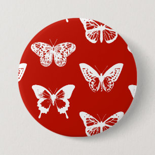 Chapa Redonda De 7 Cm Bosquejo de la mariposa, de color rojo oscuro y