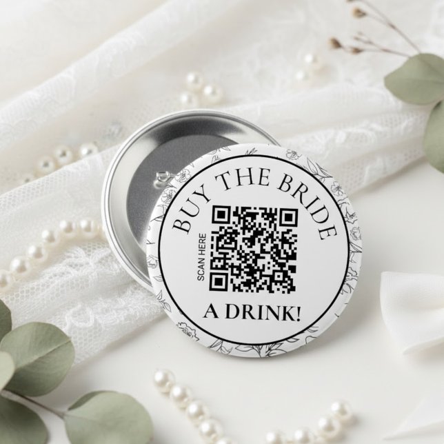 Chapa Redonda De 7 Cm Botanical Buy the Bride a Drink QR Bachelorette (Subido por el creador)