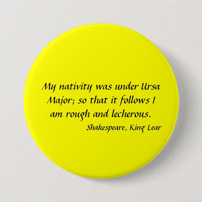 Chapa Redonda De 7 Cm Botón/Insignia - Shakespeare, "Lear Rey" 7.5 Cm (Anverso)