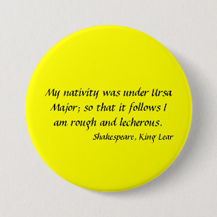 Chapa Redonda De 7 Cm Botón/Insignia - Shakespeare, "Lear Rey" 7.5 Cm