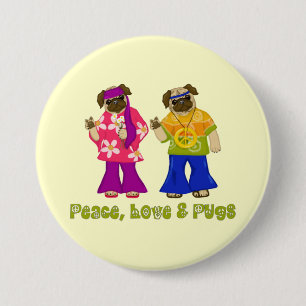 Chapa Redonda De 7 Cm Botones Peace, Love and Pugs