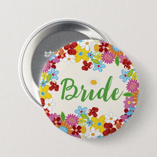 Chapa Redonda De 7 Cm BRIDE Spring Flowers Garden Moda Boda Etiqueta de 