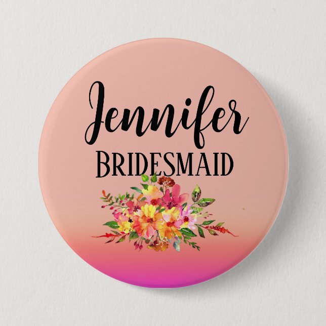 Chapa Redonda De 7 Cm Bridesmaid | Moderna Floral personalizada (Anverso)