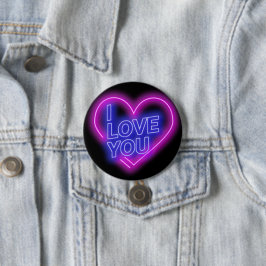 Chapa Redonda De 7 Cm Brillante Neon Look Pink Blue Valentine Heart
