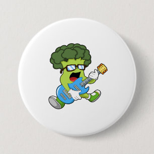 Chapa Redonda De 7 Cm Broccoli como músico con guitarra