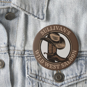 Chapa Redonda De 7 Cm Brotes de Cowboy West Saloon personalizados