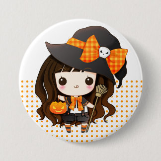 Chapa Redonda De 7 Cm Bruja Kawaiii Halloween