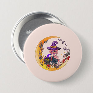 Chapa Redonda De 7 Cm Bruja y gato negro