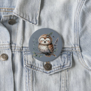 Chapa Redonda De 7 Cm Búho Adorable en Acuarela con Estilo Floral de Bos