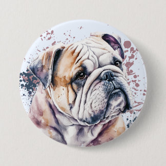 Chapa Redonda De 7 Cm Bulldog acuarela