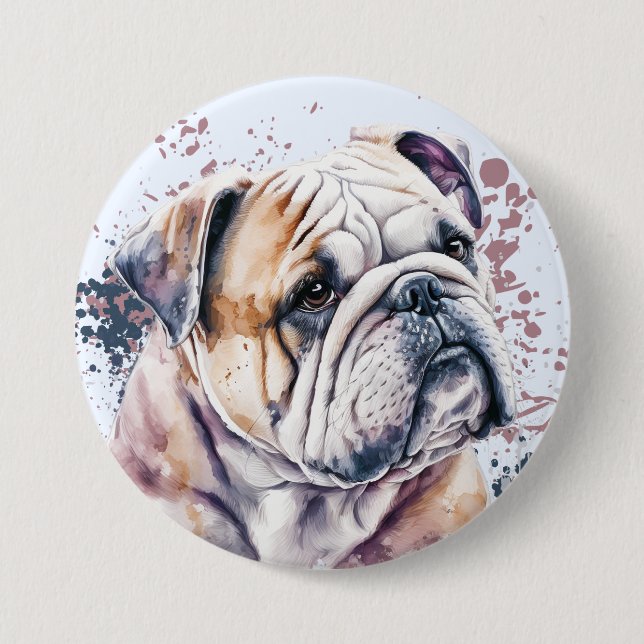 Chapa Redonda De 7 Cm Bulldog acuarela (Anverso)