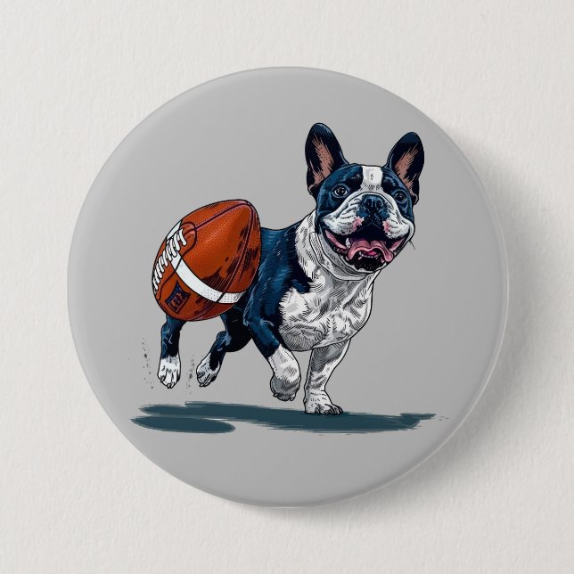 Chapa Redonda De 7 Cm Bulldog francés lindo jugando al fútbol (Anverso)