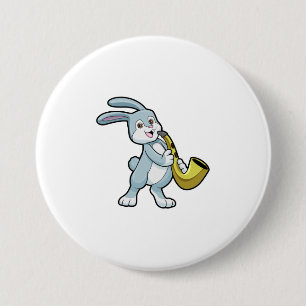 Chapa Redonda De 7 Cm Bunny at Music con saxofón
