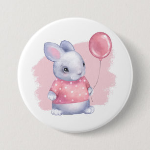 Chapa Redonda De 7 Cm Bunny lindo con globo rosa
