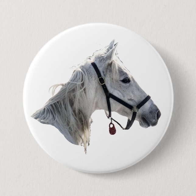 Chapa Redonda De 7 Cm Caballo blanco (Anverso)