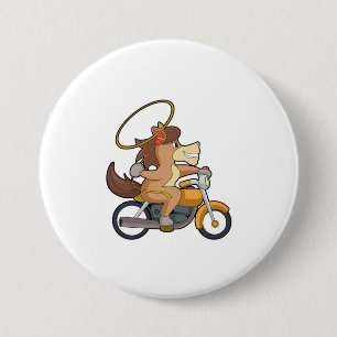 Chapa Redonda De 7 Cm Caballo como Vaquero con Lasso y Motocicleta