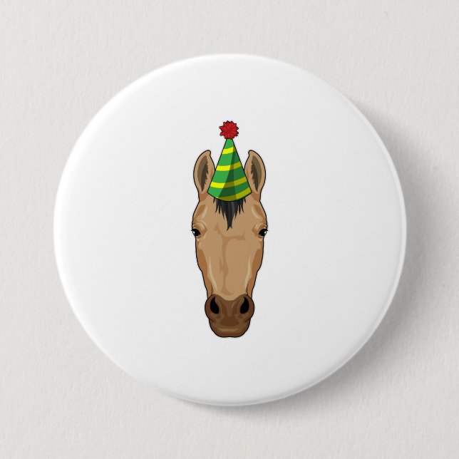 Chapa Redonda De 7 Cm Caballo con gorra Fiesta (Anverso)