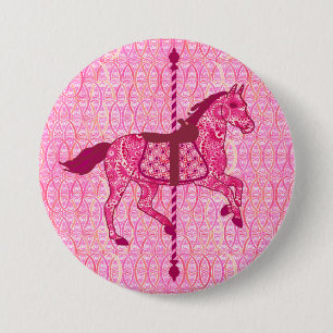Chapa Redonda De 7 Cm Caballo de carrusel - rosa de la fucsia