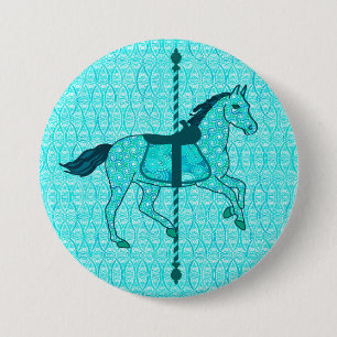 Chapa Redonda De 7 Cm Caballo de carrusel - Turquesa y Aqua