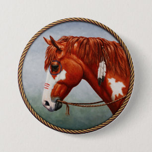Chapa Redonda De 7 Cm Caballo de guerra de castaño nativo americano Pint