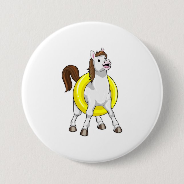 Chapa Redonda De 7 Cm Caballo nadando con Lifebouy (Anverso)