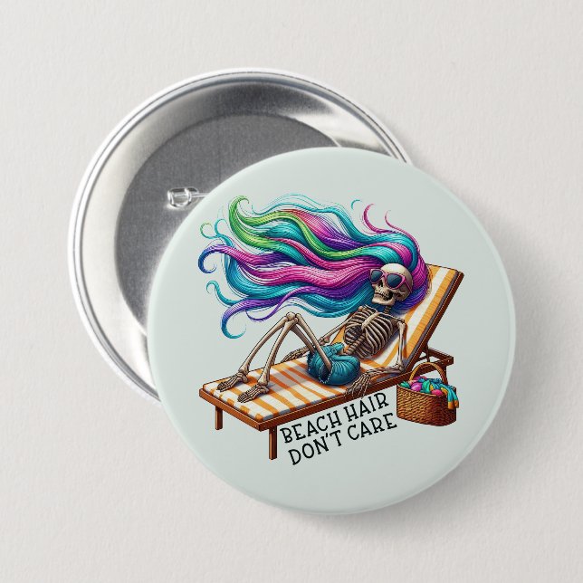 Chapa Redonda De 7 Cm Cabello de playa no importa - Skeleton (Anverso y reverso)