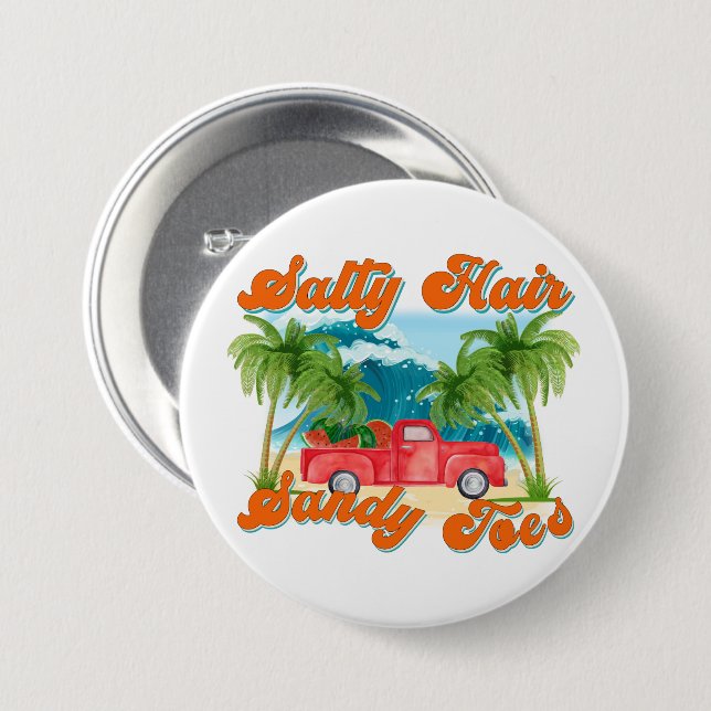 Chapa Redonda De 7 Cm Cabello salado, sandy dedos | Camión tropical y pl (Anverso y reverso)