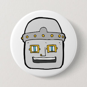 Chapa Redonda De 7 Cm Cabeza de Robot de Plata Amistosa