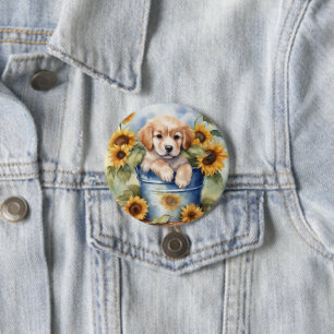 Chapa Redonda De 7 Cm Cachorro de girasol