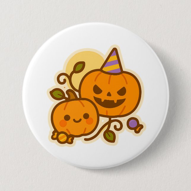 Chapa Redonda De 7 Cm Calabaza de calabaza - Kawaii Halloween (Anverso)