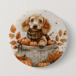 Chapa Redonda De 7 Cm Calabaza de perros Dachshund en otoño