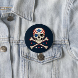 Chapa Redonda De 7 Cm Calavera patriótica y bandera de los Estados Unido