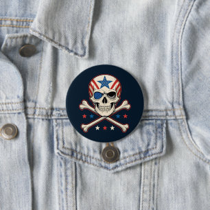 Chapa Redonda De 7 Cm Calavera patriótica y bandera de los Estados Unido