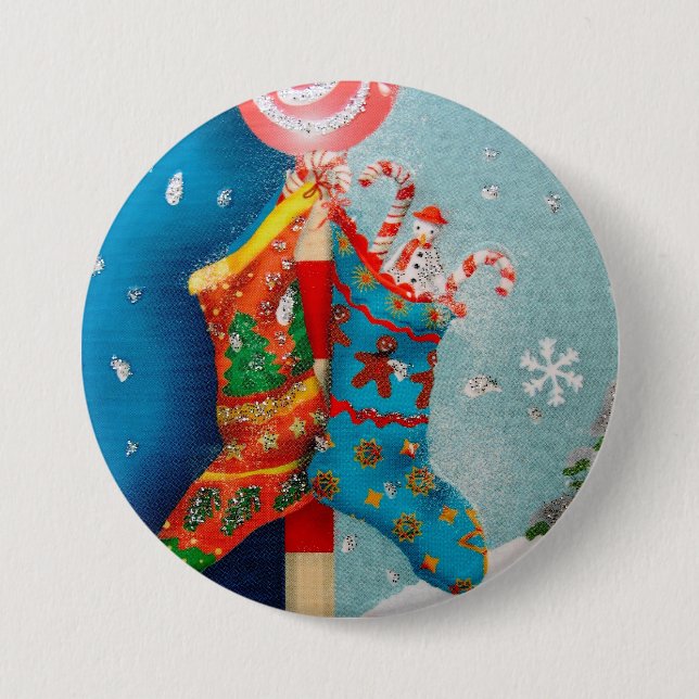 Chapa Redonda De 7 Cm Calcetines del navidad (Anverso)
