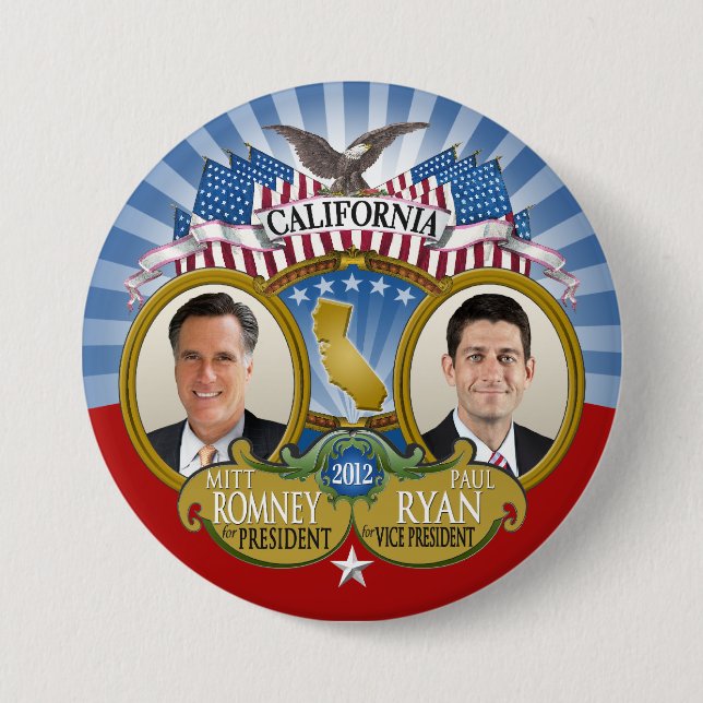 Chapa Redonda De 7 Cm California para Romney Ryan - Foto doble (Anverso)
