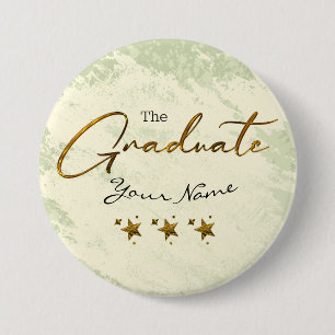 Chapa Redonda De 7 Cm Caligrafía dorada para su graduada verde